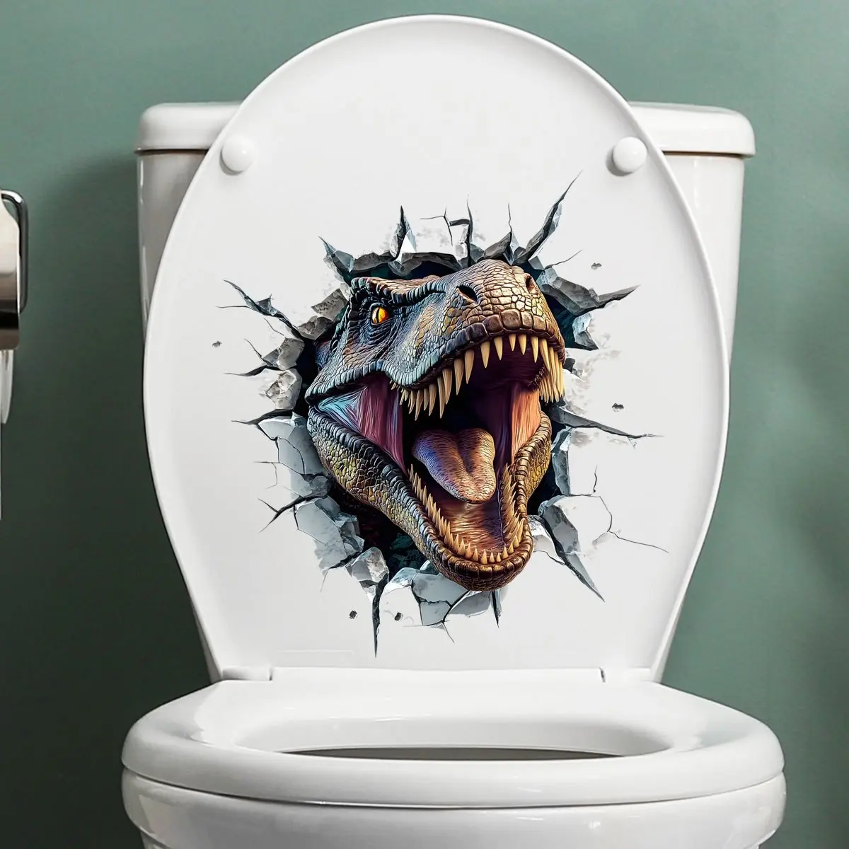Creative Dinosaur Toilet Seat Cover, Sticky Wall Sticker for Bedroom Living Room Bathroom, Home Decor Background Wall Art, Bathroom Decorations, Bathroom Decoration Accessories, Bathroom Decoration Supplies