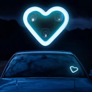 LED Heart Shape Ambient Accent Light Lights Lighting Solar Powered with Suction Cup USB Charge Easy Installation Pink Ice Blue Red No Wiring Valentines Day Gift Idea Christmas New Year Anniversary Dating Car Room Decor Led Dashboard