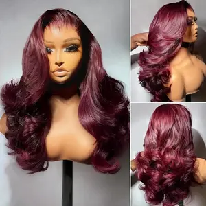 Recool Hair Salon Style Pre-Styled Dark Burgundy Loose Wave Human Hair Glueless Wigs Friendly Beginners High-Quality Pre-Everything Lace Wig Pre Cut Pre Plucked Bleached Knots Ready Go Gluleless Wig For Women