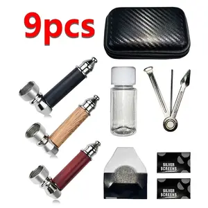 Portable Smoking Pipe Set, Metal Durable Short Wooden-Patterned Pipe, Elegant Gift Box, Ideal for Men, Fathers, Husbands, Travel & Daily Use