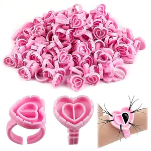 100pcs Glue Rings Glue Rings for Eyelash Extensions Disposable Rings for Lashes Lovely Heart Shape Lash Fan Blossom Glue Cups Lash Extension Supplies Lash Supplies for Eyelash Extensions