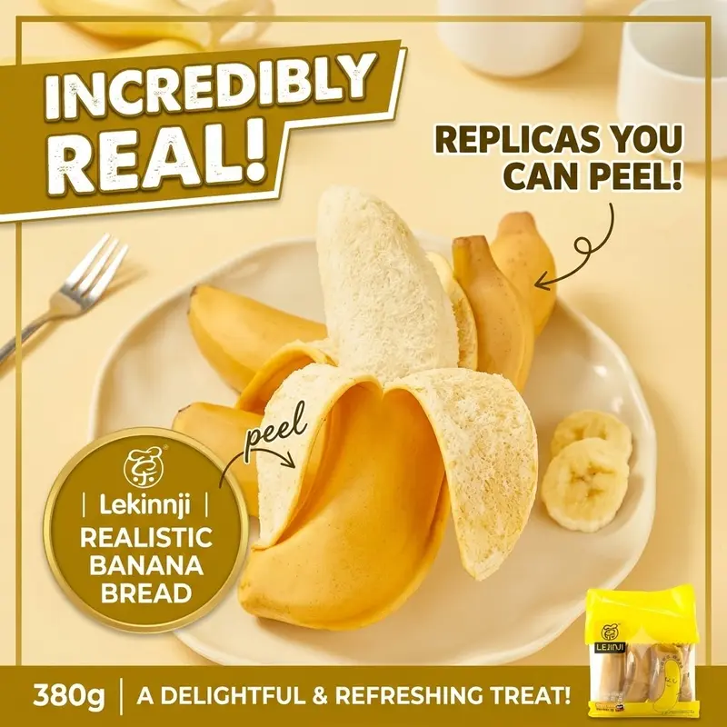 Lejinnji Peelable Banana Bread! Soft Sponge, Incredible Real Shape Snack Dessert! Fun To Eat! 380g/13.4Oz