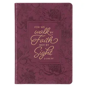 Classic Journal Walk by Faith: Floral Inspirational Scripture Notebook, Ribbon Marker, Raspberry Faux Leather Flexcover, 336 Ruled Pages