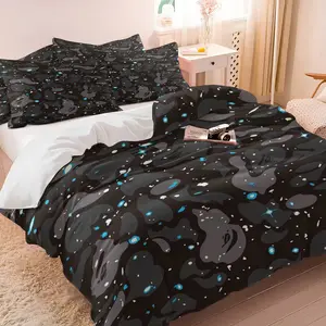 Soft Breathable Black Galaxy Camouflage Fluffy Duvet Cover Set (1 Duvet + 1/2 Pillowcases, No Core), All-Season Cozy Fabric, Starry Sky Street Style Bedding for Bedroom & Dorm Decor