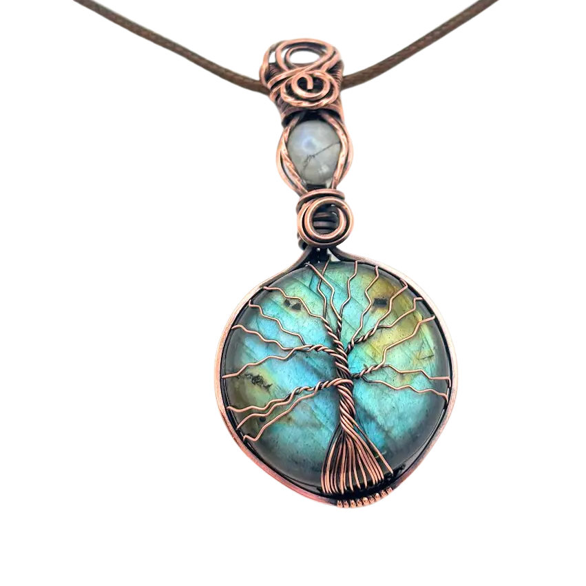 Labradorite Moonstone Necklace Tree of Life