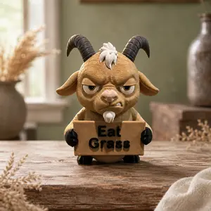 Grumpy Goat “Eat Grass” Figurine – Funny 3D-Printed Desk Décor, Gag Gift & Farm Animal Collectible