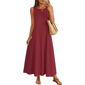 MEROKEETY Women's 2026 Summer Maxi Dress Sleeveless Crewneck Casual Loose Beach Vacation Basic Long Sundress