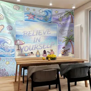 Seaside Scenery Art Tapestry, Hd Delicate Printed Detail, Wrinkle Resistant and Anti Pilling, Retro Fresh Tone, for living room and leisure wall layout