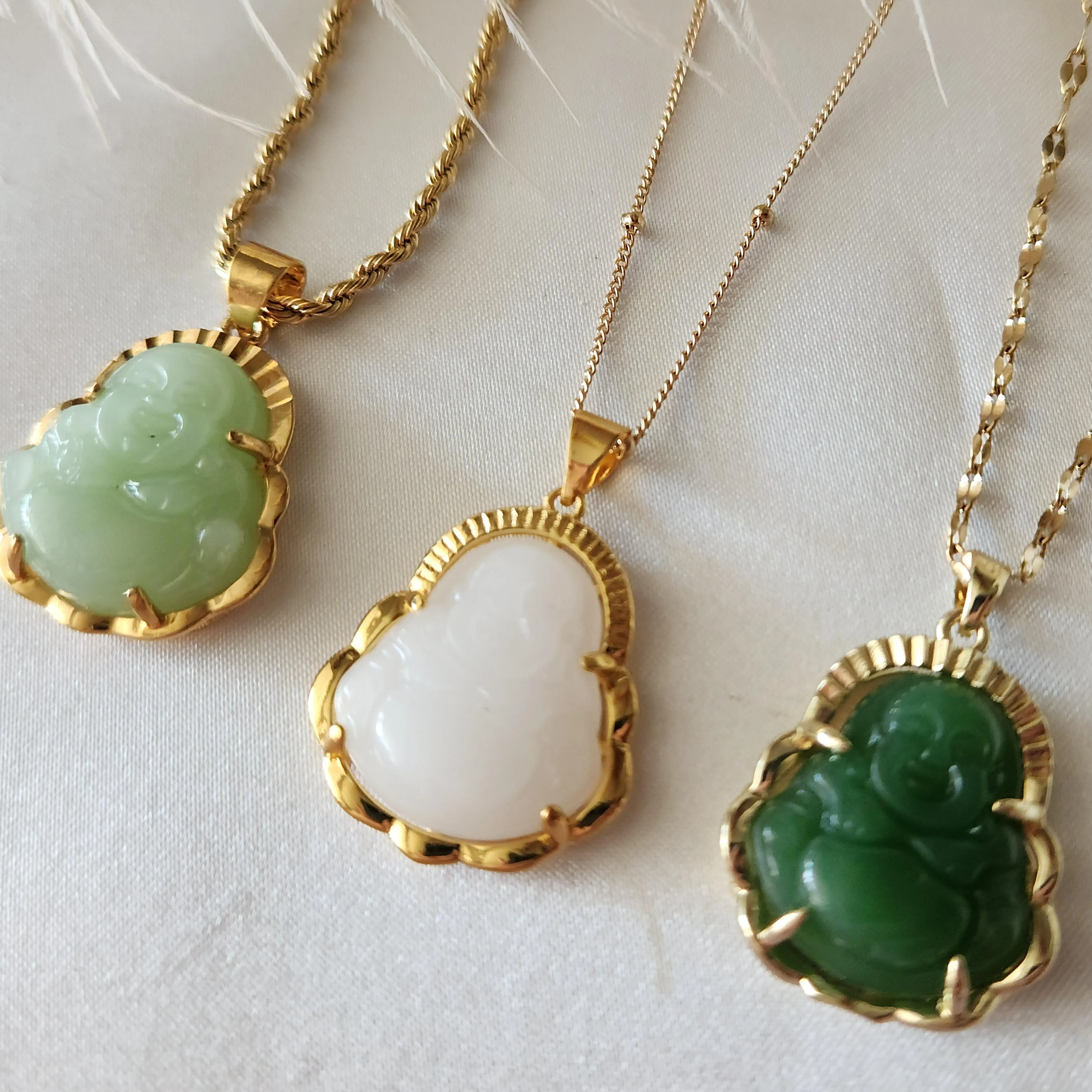 Gold Filled Minimalist Malay Jade Buddha Necklace Jewelry Pendant