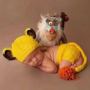 Newborn Photography Props Outfits, Crochet Lion Sets for Baby photoshoot Infants Girl Boy Picture Photo Costume
