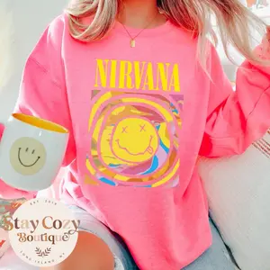 Nirvana Smile Face Sweatshirt, Nirvana Smile Face Crewneck, Trendy Sweatshirt, Rock Band Shirt