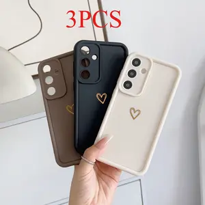 Phone case -3 pieces black beige brown minimalist heart pattern TPU soft shell phone case anti drop, suitable for Redmi K series POCO series K60/K60pro/K60 Ultra/K70pro/K80pro/POCO F5pro/X6pro/M6pro/X5pro/C55/C65/M6pro/M8/X7 pro