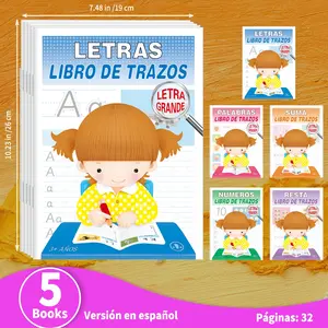 Teeny Baby Spanish Writing Set, Large Font Letters & Addition/subtraction, Kindergarten Tracing Books, 5 Pack Enlightenment Reading & Writing, Learning Materials