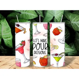 Let's Make Poor Decisions Funny Drinking Tumbler Cup with Straw and Lid, Bottle Drinkware