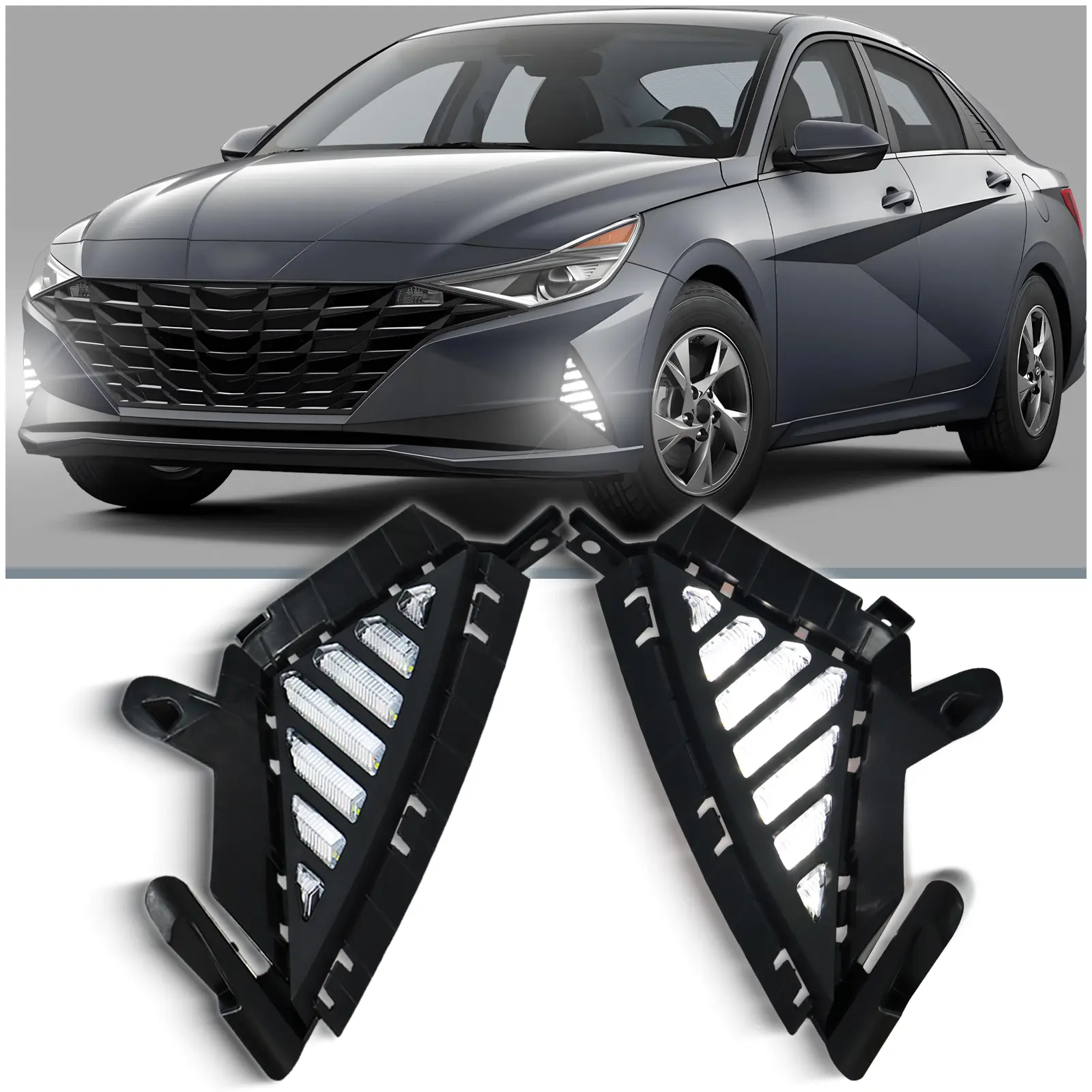 LED Front Bumper Fog Light Kit for Hyundai Elantra 2021 2022 2023 -Switchback White DRL Daytime Running Lights & Amber Sequential Turn Signals | Replacement for bumper Air Intake Trim 2-Piece, Abs, Led Lights