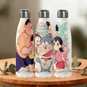1pc 18oz thermos cup, Cartoon Doraemon stainless steel thermos cup, water bottle, portable straw cup, outdoor cup, accompanying cup, coffee cup, cup set-Christmas Valentine's Day gift (straw in the cup) , suitable for gift giving