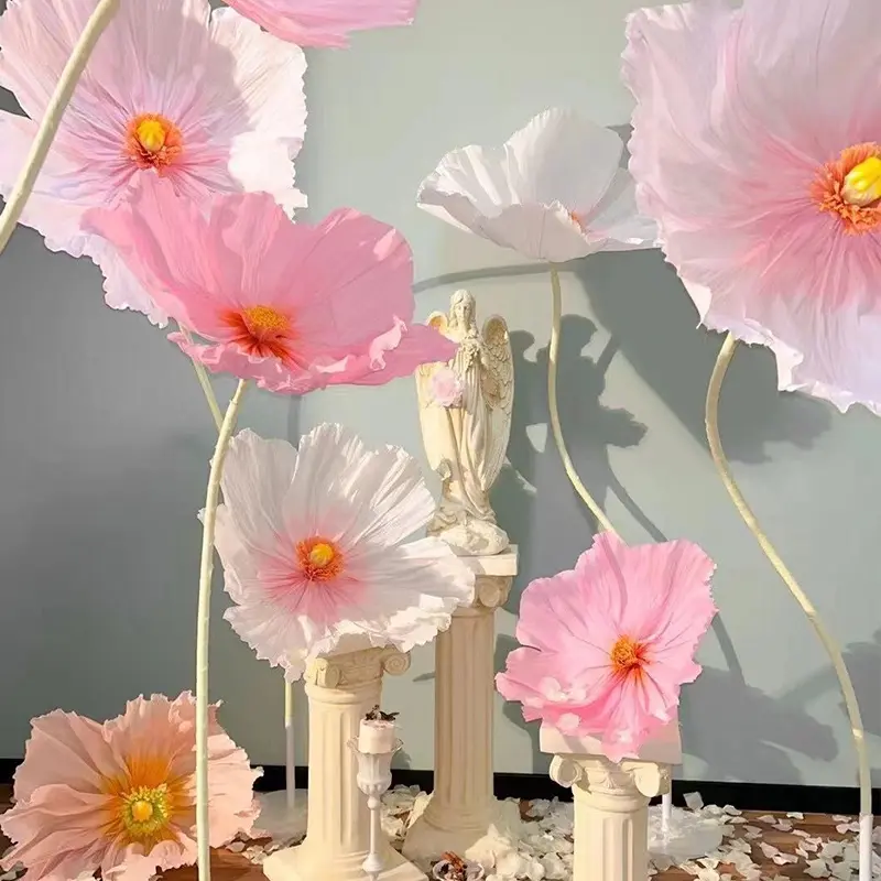 Oversized Artificial Giant Poppy 3D Bouquet - 1 Set of 3 Artificial Faux Plants, Floral Decor for Wedding Event Decor, Home Supplies, Photography Props