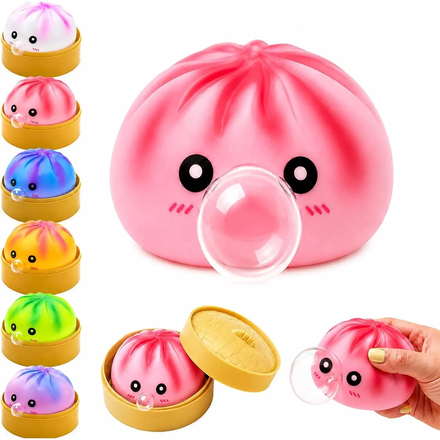 Mystery Dumpling Squishy - Hollow Plastic Poppable Bao Bun Squeeze Ball Kitchen & Food Toy with Food Steamer, Colorful Squishies, Stress Relief Gadget, Poppable Sensory Tool for Sensory Activities, Cute Squishies
