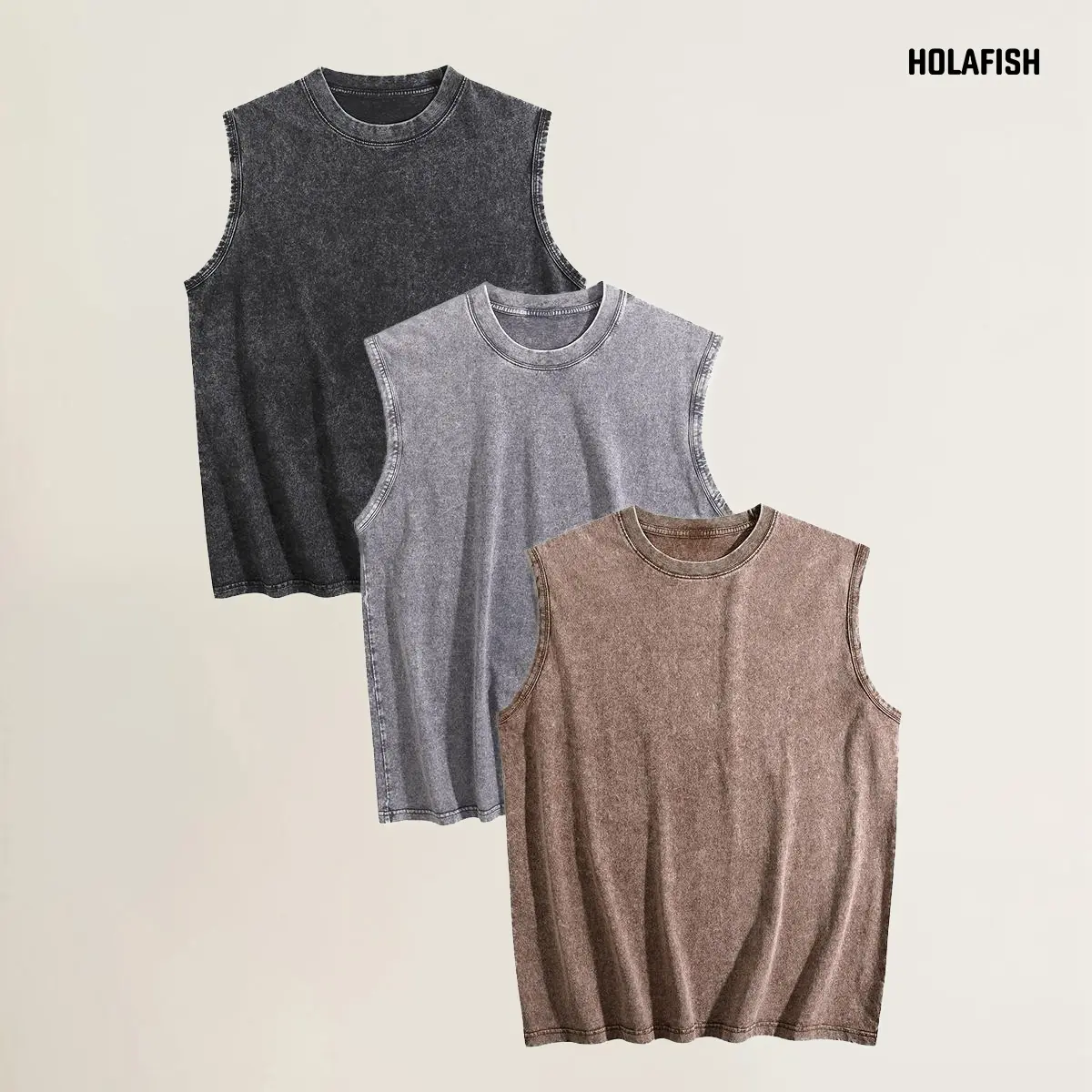Holafish 1/3Pcs Acid Washed Tank Top Women's Oversized Cotton