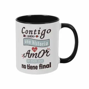 Contigo Love Story Mug (11oz/15oz) Romantic Spanish Quote Design with Heart and Arrow Print Ceramic Coffee Cup for Valentine’s Day Anniversary Gift Home Kitchen Decor Couple Morning Drink Moments
