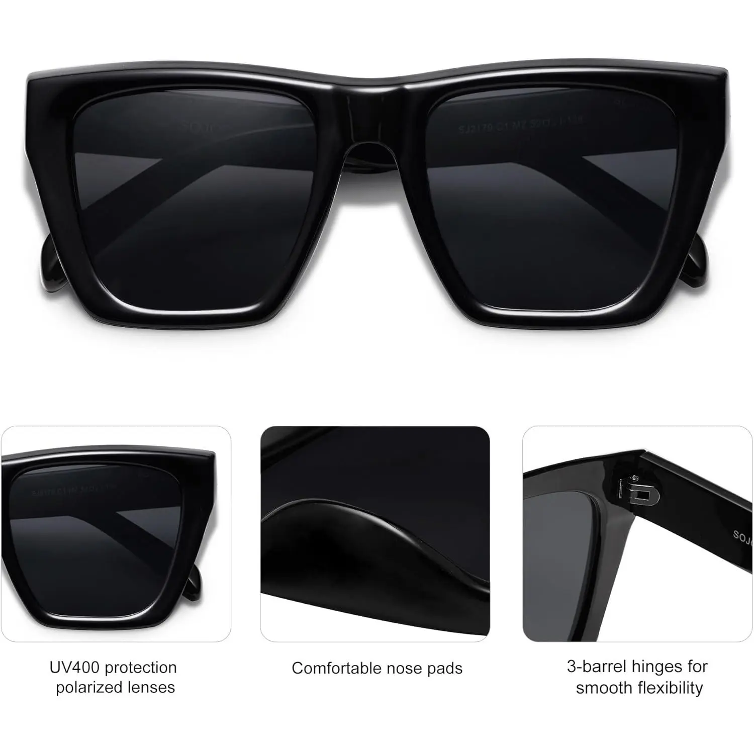 Trendy Square Cateye Polarized Sunglasses Oversized Frame Shades Amazon.com: Dollger Polarized Sunglasses for Woman Black  main image 4