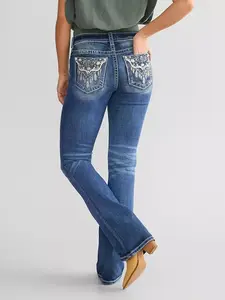 Womens Slim Fit Jeans Embroidered Flare Jeans for Women High Stretch Floral Denim Pants Women