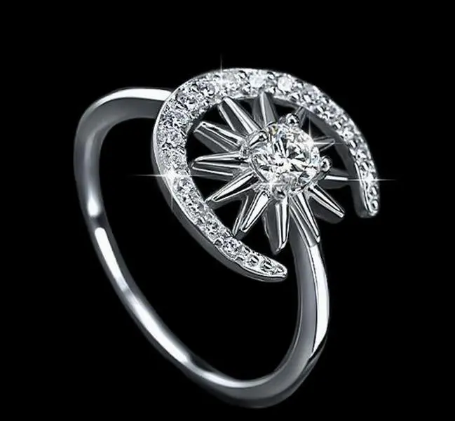 [EVA Jewelry] Sun & Moon 925 Sterling Silver Synthetic Moissanite Ring