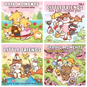 A set of children's-themed coloring books, featuring warm pink contrasting color patterns of friends gathering, perfect for passing time and adjusting emotions, an ideal Valentine's Day gift, adult coloring book.