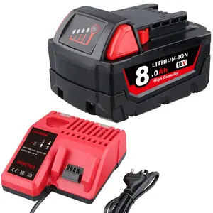 18V 8.0Ah Replacement for Milwaukee M18 Battery and 48-11-1840 Charger Combo Compatible with Milwaukee 18V Battery Cordless Power Tools 48-11-1811 48-11-1815 and Other 48-11 Series