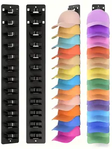2 Packs Hat Organizer 24-Cap Capacity Adhesive Drilled Dual Install Home Hack Wall Decor Layered Hooks Space Saving Design for Hat Storage - Installation