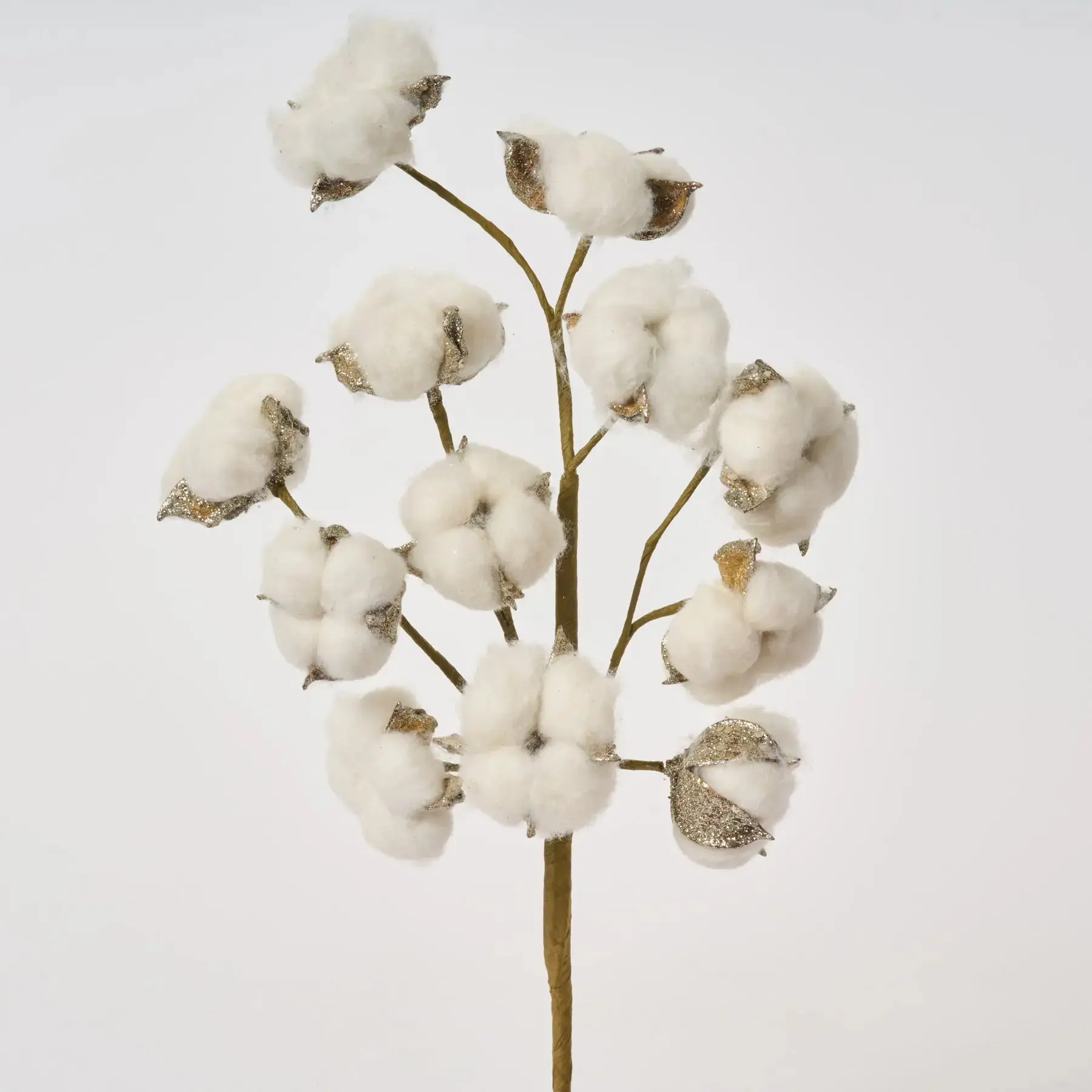 Silver & White Cotton Floral Branch Spray with Glitter, 17" Tall Decorative Vase Decor (6" Diameter) for Home Room Decoration, All Seasons