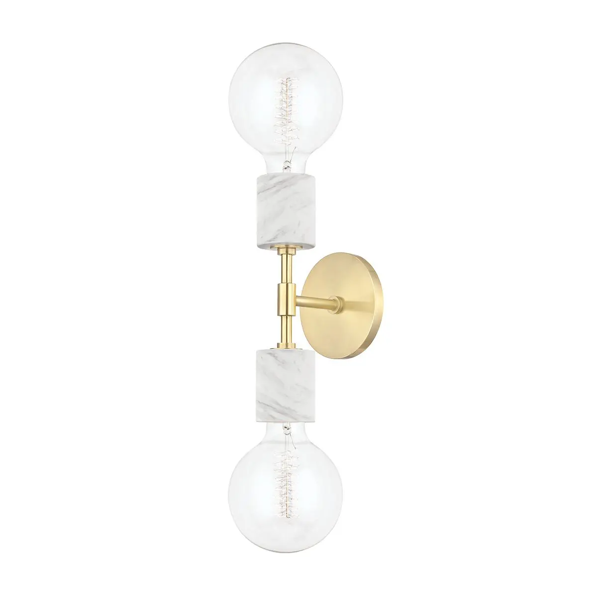 Asime 2-Light Sconce with Clear Glass Globes in Aged Brass or Polished Nickel Finish