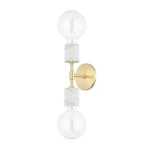 Asime 2-Light Sconce with Clear Glass Globes in Aged Brass or Polished Nickel Finish