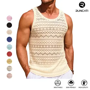 Runcati Mens See Through Vest Crewneck Sleeveless Tank Tops Muscle Sexy Mesh Shirts