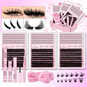 Mixed Length Individual False Eyelash Kit, DIY False Eyelashes, 3 Boxes Dense Lashes Extension, Manga Effect, Glue & Seal & Remove  & Tweezers & Brush