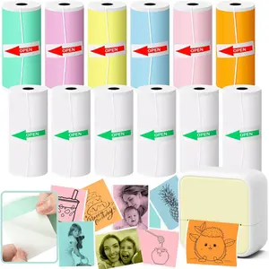 Mini Thermal Printer Sticker Paper, 12 Rolls Colored Thermal Sticker Paper   Camera Refill Print Paper,   Thermal Paper for    Camera (6 rolls colored+6 rolls white)