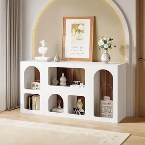 Tribesigns Arched TV Stand, Modern Console for TVs Up to 65 Inches, Open Shelf Media Center, Wood Design for Living Room or Bedroom, White