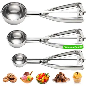 Cookie Scoop Set of 3 - Ice Cream Scoop with Trigger Include 1.5 Tbsp / 2.8 Tbsp / 5.4 Tbsp - 18/8 Stainless Steel Heavy Duty Cookie Dough Scoop for Baking Melon Baller Meatball Cupcake Muffin Amazqi