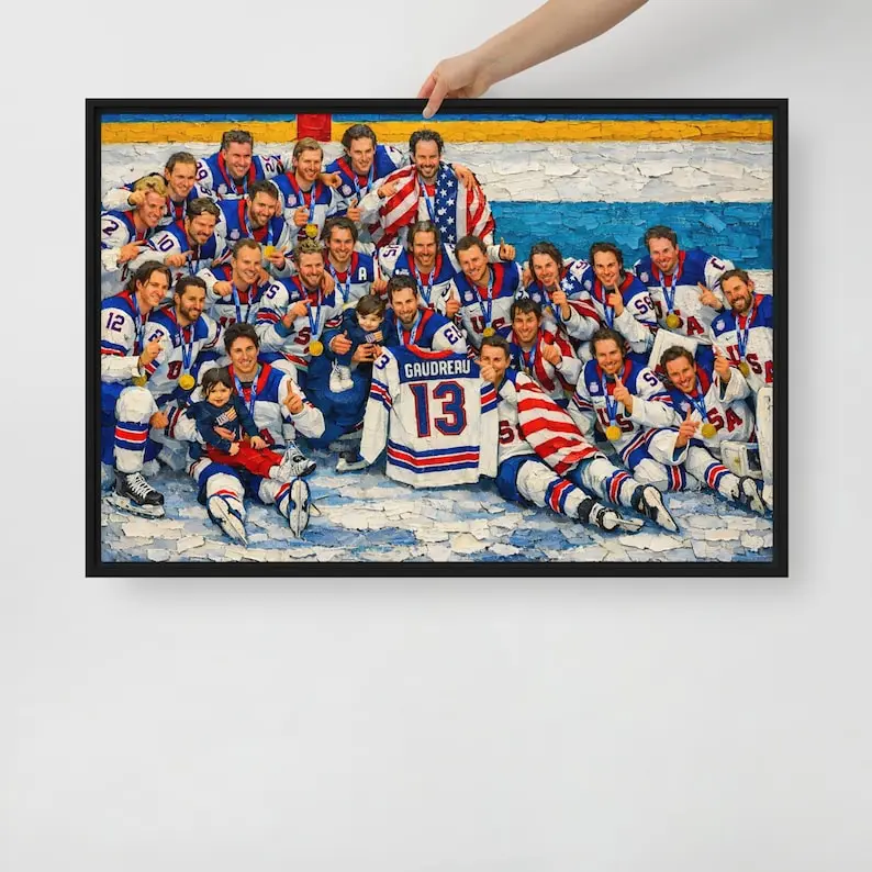 Team USA Hockey Champions Poster, Olympic Gold Celebration Wall Art Print for Sports Fan Decor