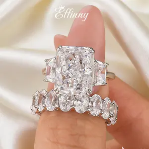 Effinny 8.0ct Radiant Premium Cubic Zirconia Wedding Ring Set for Women,Last Present Future Engagement Ring Trendy Bridal Jewelry with Fashion Full Eternity Band