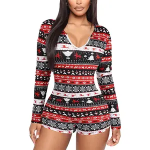 Womens Plaid Print Shorts Long Sleeve Rompers Knitted One Piece Bodysuits Bodycon V Neck Pajamas Jumpsuit