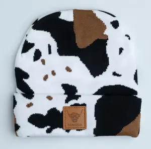 Unisex Y2K Cow Print Knit Beanie – Trendy Winter Hat for Men, Women & Couples, Plaid & Leopard Design, Perfect Christmas Gift for Fall & Winter