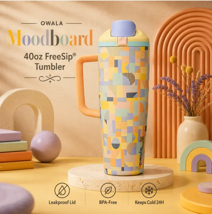 Owala Moodboard 40oz Tumbler Owala FreeSip Stainless Steel Insulated Travel Mug Everyday Hydration Gift