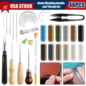 48pcs Leather Thread Stitching Needles Awl Hand Tools Kit for DIY Sewing Craft