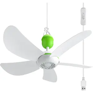 Mini USB Ceiling Fan for Camping Tent, 17" Portable Hanging Ceiling Fan for Outdoor Gazebo or RV, 13.2ft Long Cord with on/off Button, DC 5V, 330 RPM Rotation Speed, 36 dB Quiet