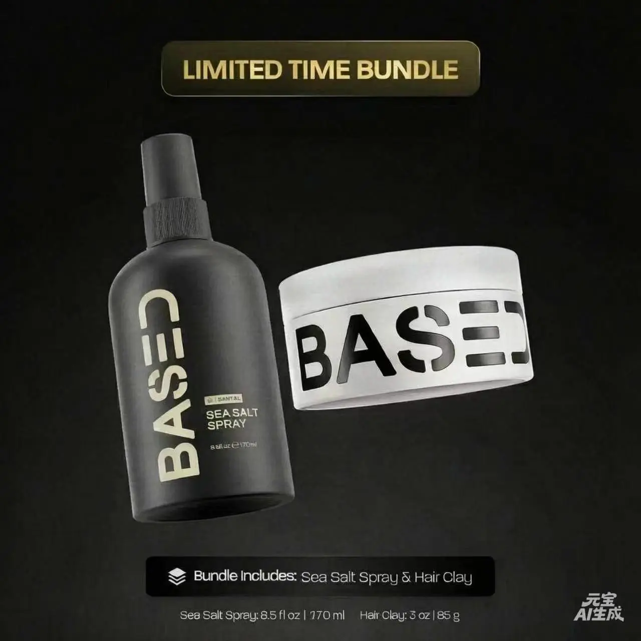 BASED Texture & Hold Duo: Sea Salt Spray & Hair Clay Bundle - Science-Backed Volumizing Spray with Kelp & B5 + Strong Hold Texturizing Clay with Santal Sandalwood, Low Shine, Paraben Free