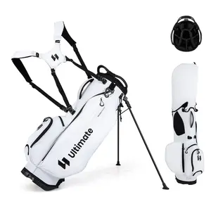 COSTWAY Golf Stand Bag, 8-Way Golf Bag with 5 Pockets, Rain Hood, Detachable Dual Shoulder Strap, Lumbar Pad, Handles, Portable Golf Club Bag for Men & Women