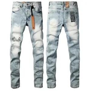 European and American Trend KSUBI Cross Jeans Light Blue Ripped Letter Logo Print Men's All-match Denim Trousers Ksubi Jeans