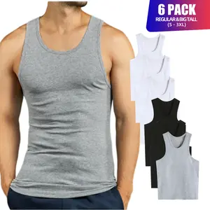 6 Pack Men's A-Shirts 100% Cotton Lightweight Ribbed Underwear Tank Top Solid Casual Menswear S-3XL Regular Big & Tall Workout Breathable Sleeveless Plain Classic