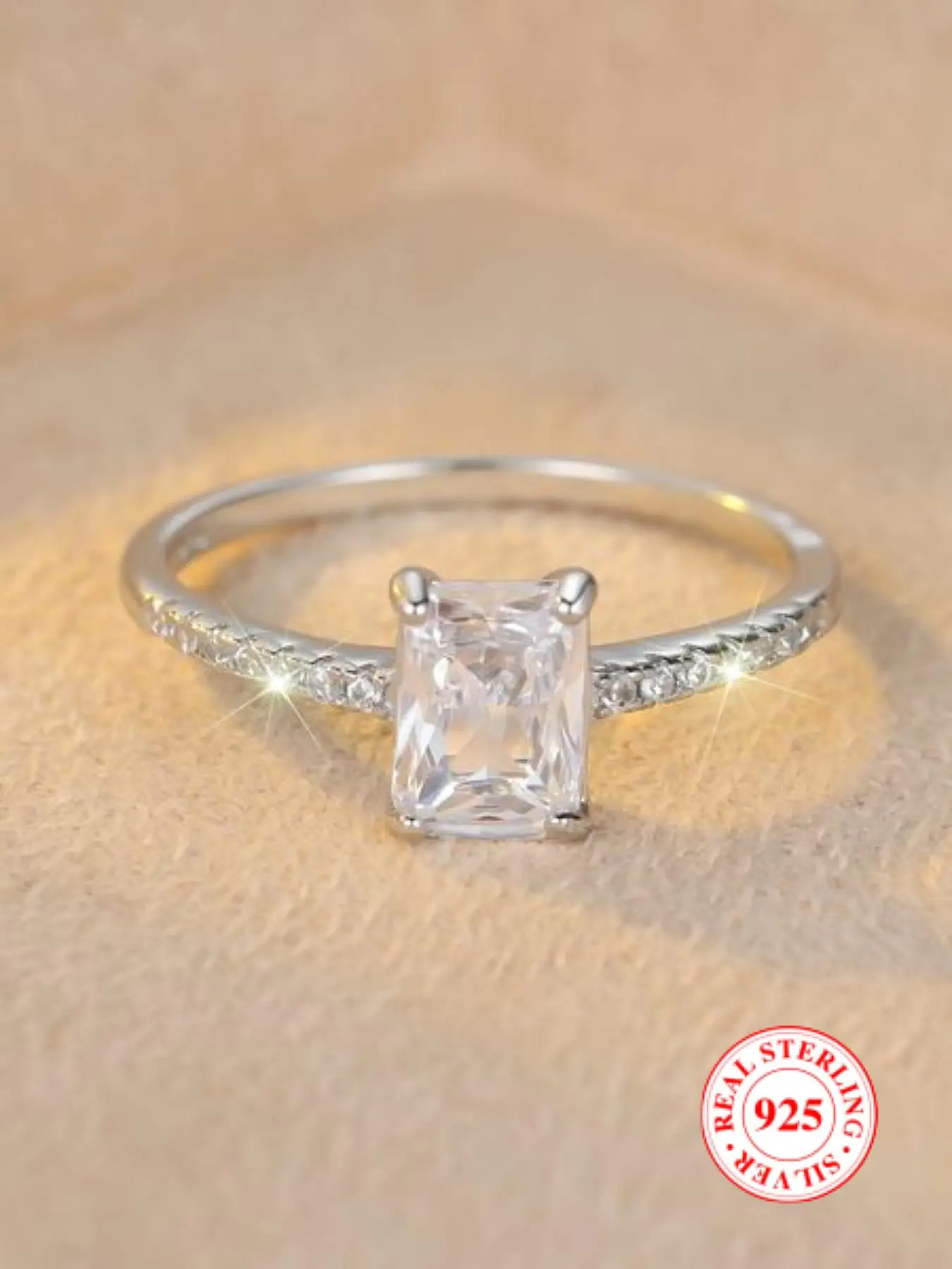 S925 Sterling Silver Rectangular Shaped Artificial Diamond Ring, Fashion Accessories for Women, Trendy All-match & Exquisite Jewelry for Birthday Gift